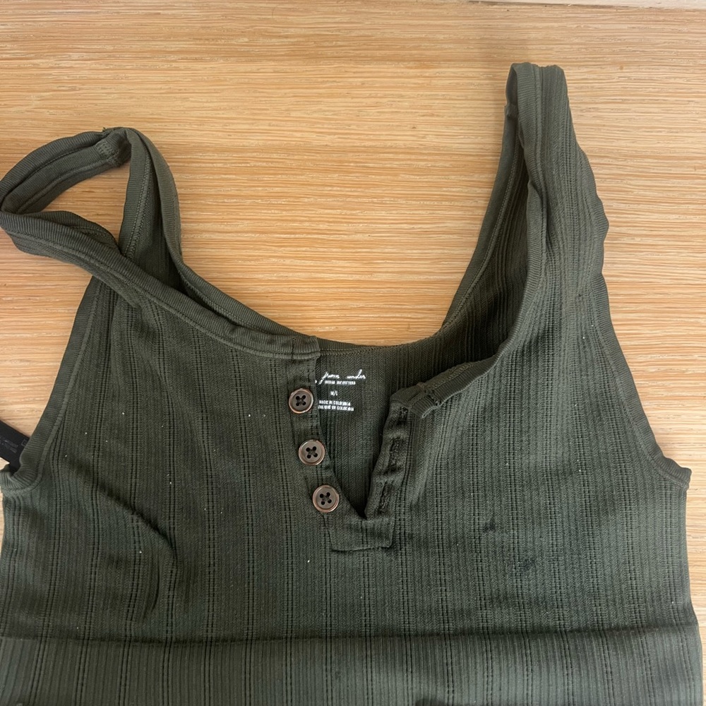 Green Ribbed Button-Up Women's Top